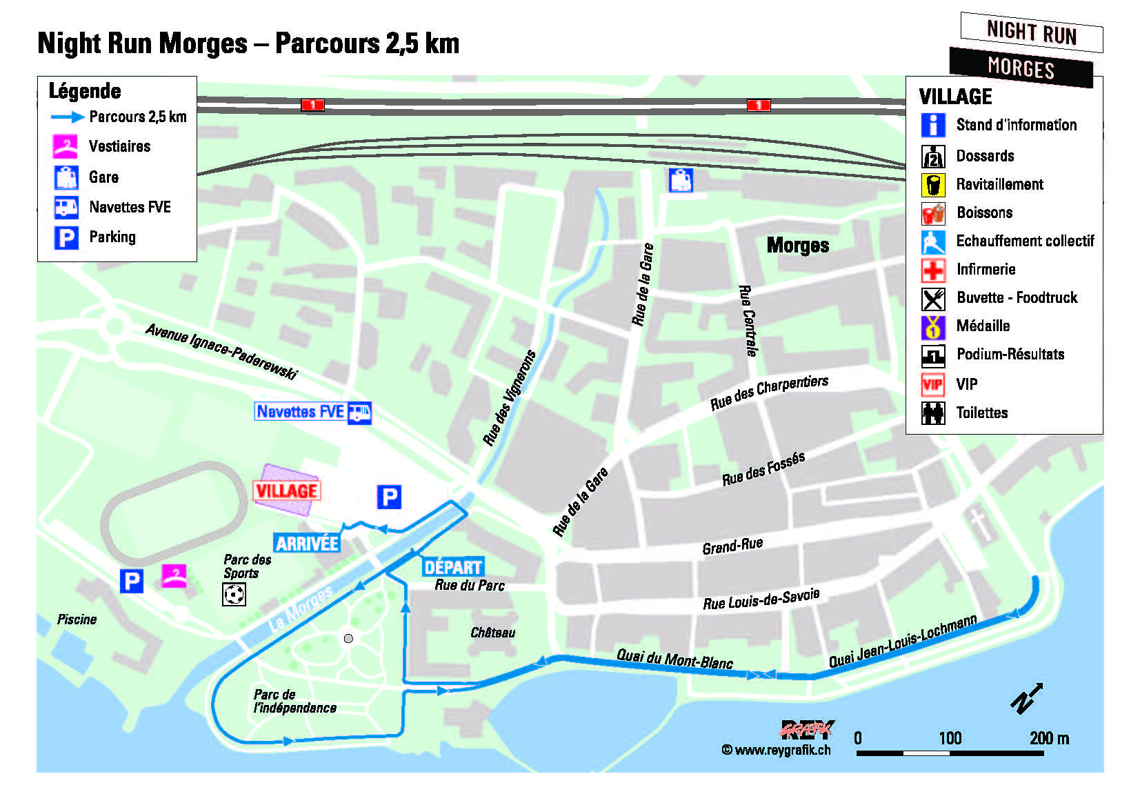 Parcours 2.5km Night Run Morges