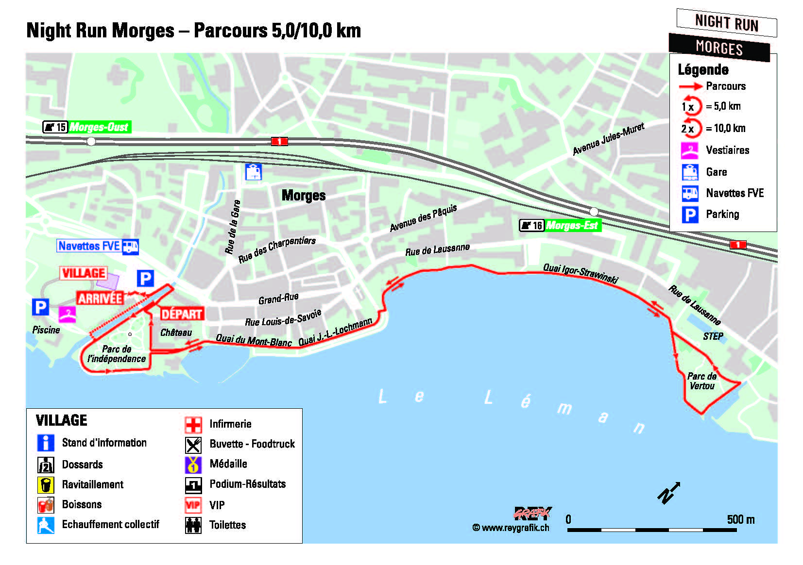 Parcours 5km et 10km Night Run Morges